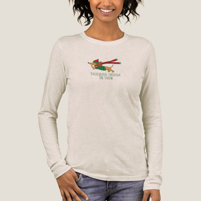 Långärmad T-Shirt med Dachshund i Snö (Framsida)