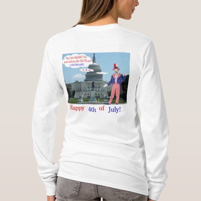 långärmad till kvinnor. Lycklig 4:e råtta/unclesam T Shirt (Baksida)