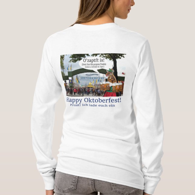 långärmad till kvinnor. Lycklig Oktoberfest. giraf T Shirt (Baksida)