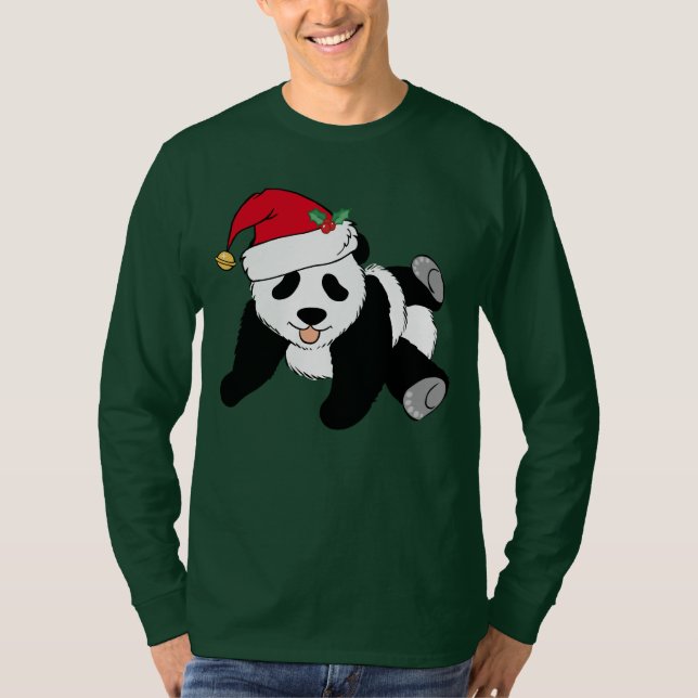 Långärmaden Cute jul Panda Bear Santa T Shirt (Framsida)