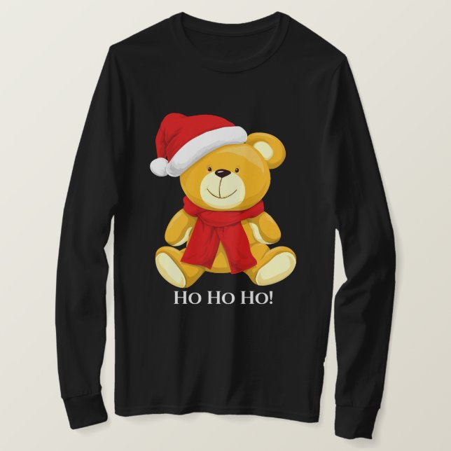 Långärmaden Cute Nalle Santa Manar T Shirt (Design framsida)