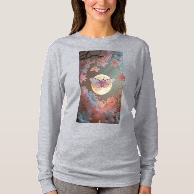 långärmaden "Etheral Moth and Måne Tattoo Design" T Shirt (Framsida)