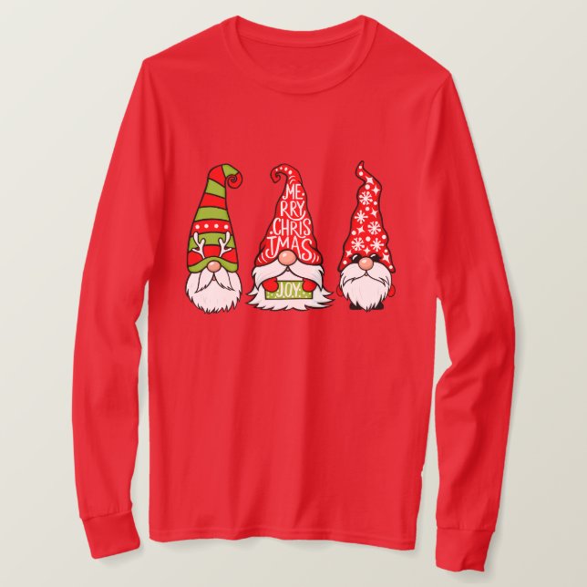 Långärmaden Jul Gnomes T Shirt (Design framsida)