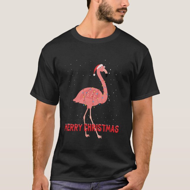 Långärmaden Julgran Ljus i Cute flamingo T Shirt (Framsida)