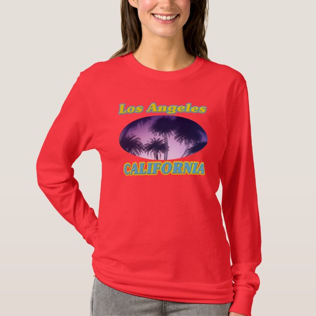 långärmaden "Los Angeles California Handflatan Trä Tee (Framsida)