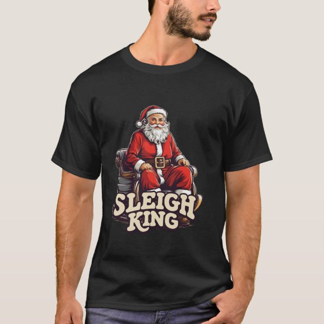Långärmaden Santa Sleigh Kung Funny jul T Shirt (Framsida)