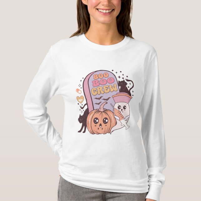 Långärmaden Spooky Scrubs Costume T Shirt (Framsida)