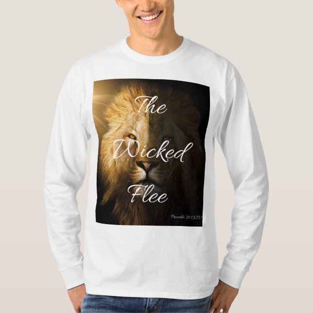 Långärmaden Wicked Flee Proverbs 28:1 KJV Manar T Shirt (Framsida)