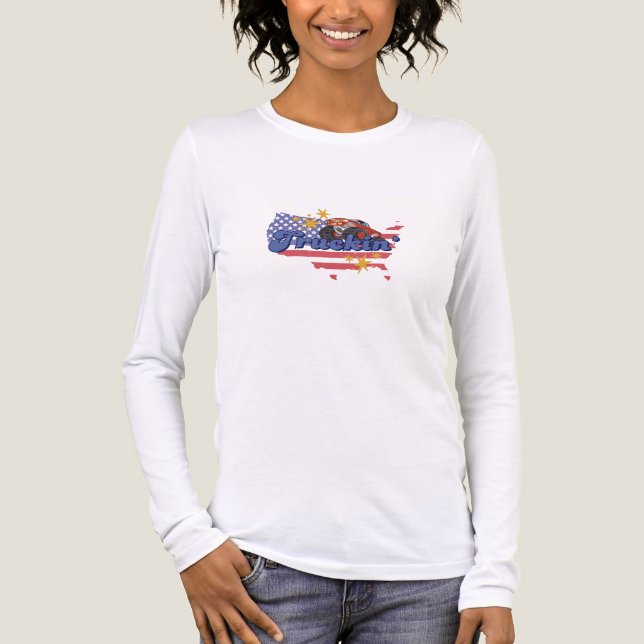 Långärmaden Womens Patriotic Truckin T Shirt (Framsida)