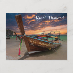 Långbåt svan vid solnedgången, Krabi, Thailand Helg Vykort