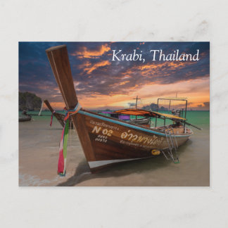 Långbåt svan vid solnedgången, Krabi, Thailand Helg Vykort