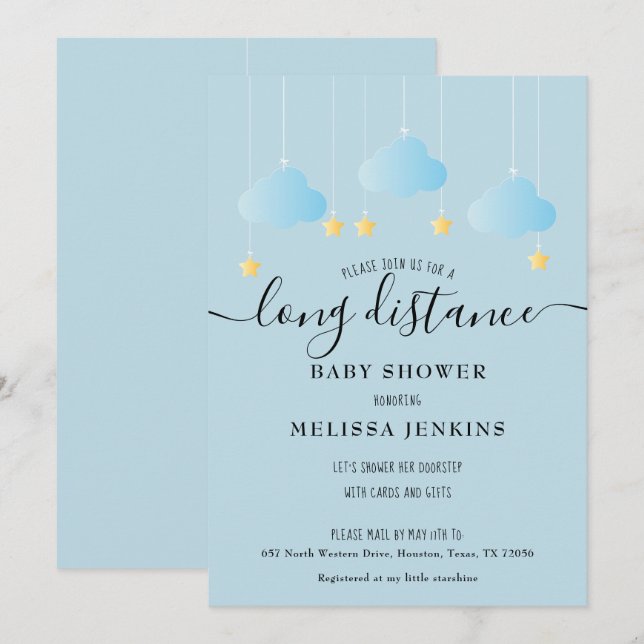 Långdistansdusch / Sprinkle via post Inbjudningar (Fram/baksida)