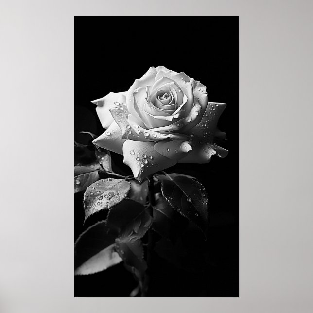 Långdistanserat vit ros B&W-foto Poster (Framsidan)