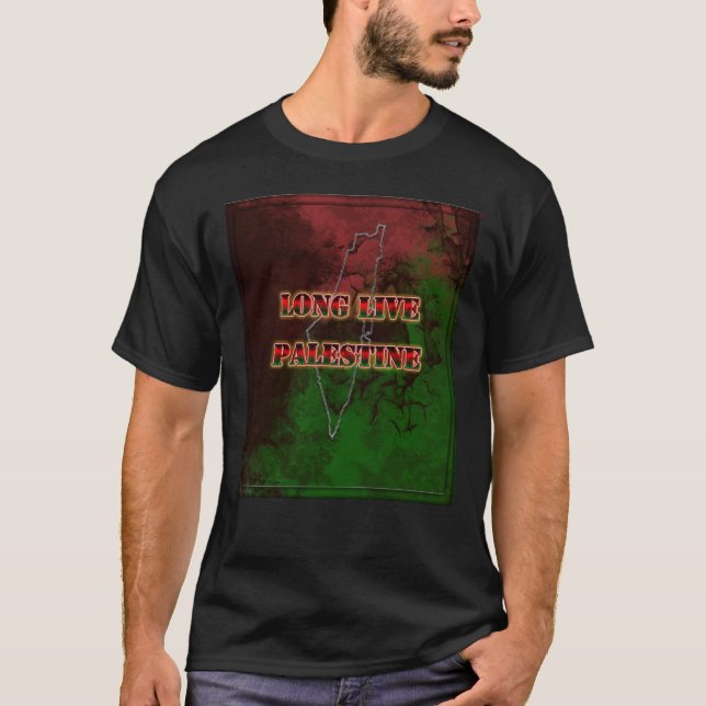 Länge levande Palestina Karta med flagga färg T Shirt (Framsida)