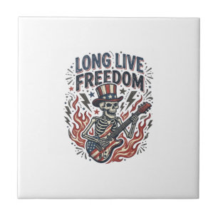 Länge Leve Frihet Patriotisk Skelett Rocker Tröja_ Kakelplatta