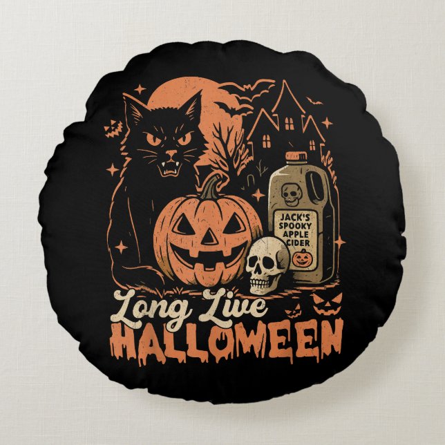 Länge leve Halloween Rund Kudde (Framsidan)