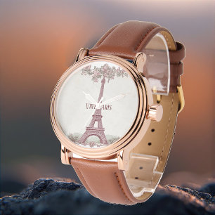 Länge leve Paris Shabby Chic Art Eiffeltornet Rosa Armbandsur