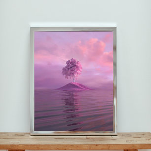 Länge Rosa Träd på en Lila ö i Oceanen Fototryck
