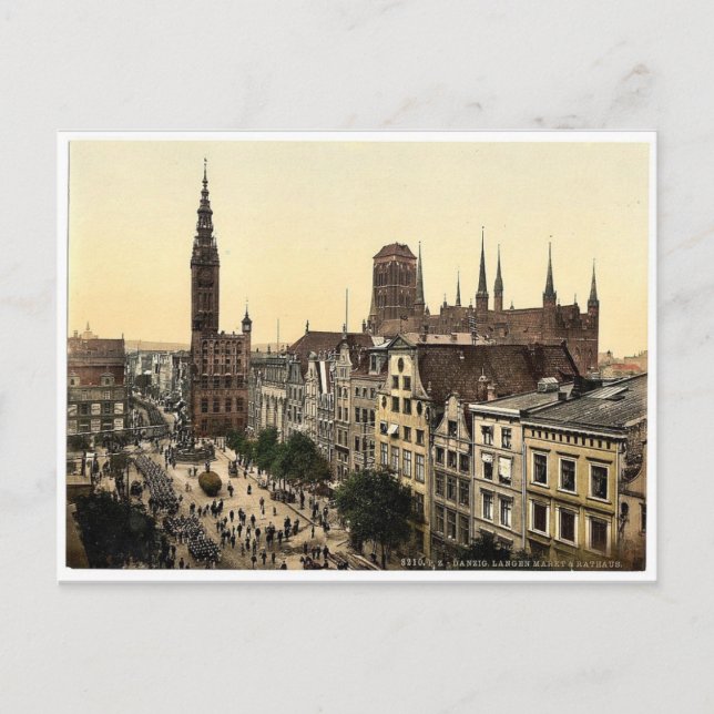 Langen Market and Court House, Danzig, Väster Prus Vykort (Framsida)