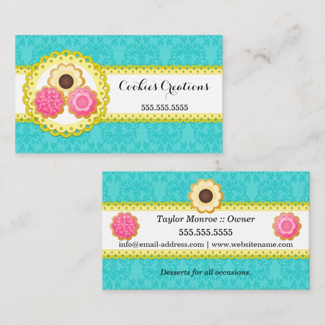 Langetterad gräns för kakabageri damast visitkort (Fram/baksida)