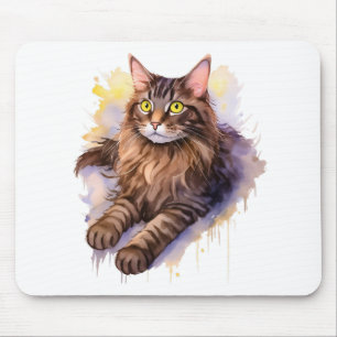 Långfärgad illustration av Tabby katt-vattenfärg i Musmatta