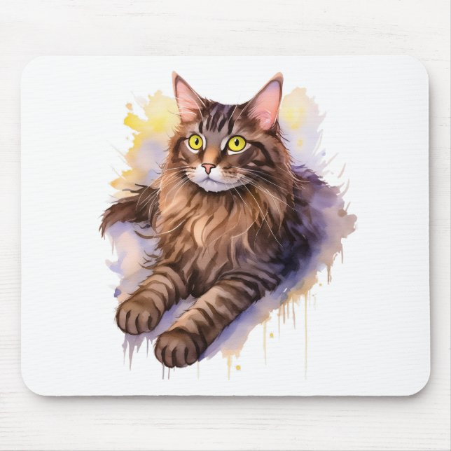 Långfärgad illustration av Tabby katt-vattenfärg i Musmatta (Framsidan)
