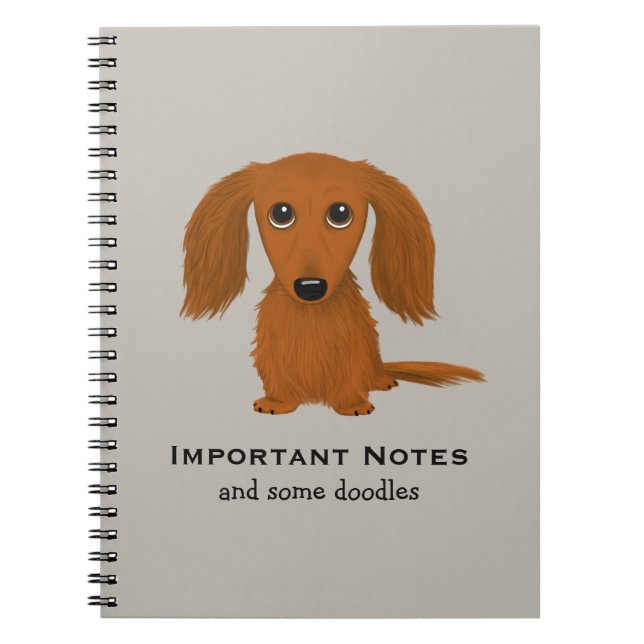 Långfärgad Red Dachshund | Cute Doxie Tecknad hund Anteckningsbok (Framsidan)