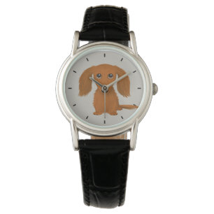 Långfärgad Red Dachshund   Cute Doxie Tecknad hund Armbandsur