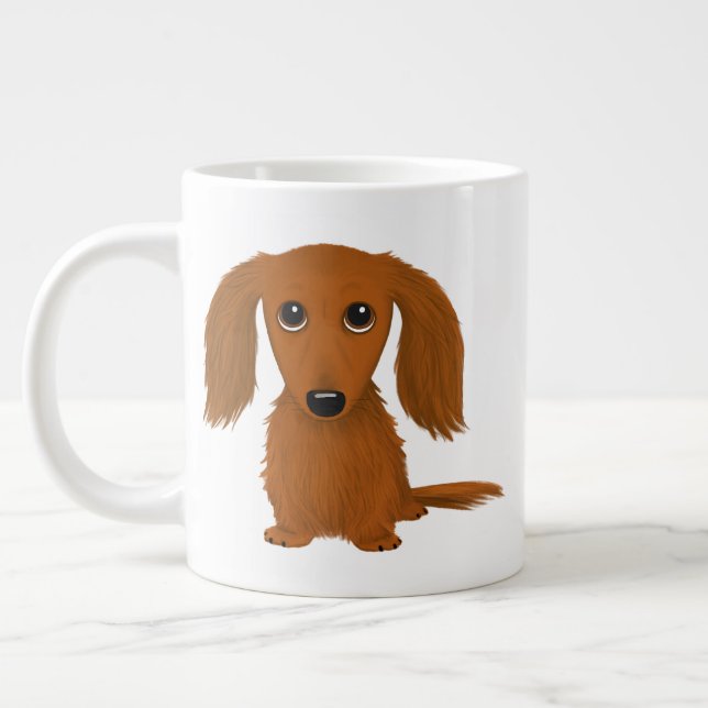 Långfärgad Red Dachshund | Cute Doxie Tecknad hund Jumbo Mugg (Vänster)