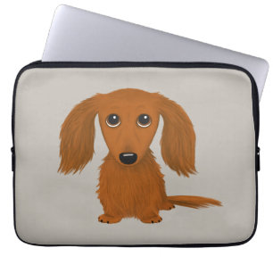 Långfärgad Red Dachshund Cute Doxie Tecknad hund Laptop Fodral