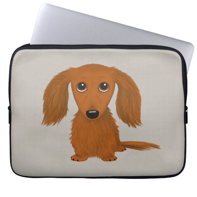 Långfärgad Red Dachshund | Cute Doxie Tecknad hund Laptop Fodral (Framsidan)