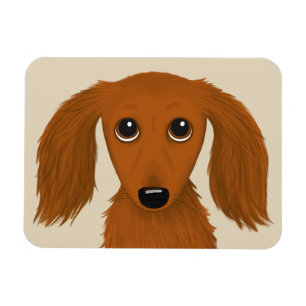 Långfärgad Red Dachshund   Cute Doxie Tecknad hund Magnet