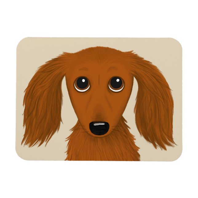 Långfärgad Red Dachshund | Cute Doxie Tecknad hund Magnet (Horisontell)