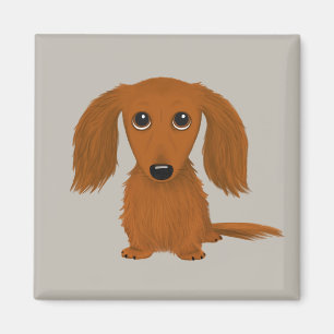 Långfärgad Red Dachshund Cute Doxie Tecknad hund Magnet