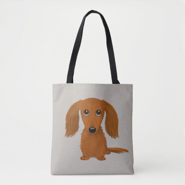 Långfärgad Red Dachshund | Cute Doxie Tecknad hund Tygkasse (Framsida)