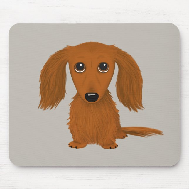 Långfärgad Red Dachshund | Cute Wiener Hund Musmatta (Framsidan)
