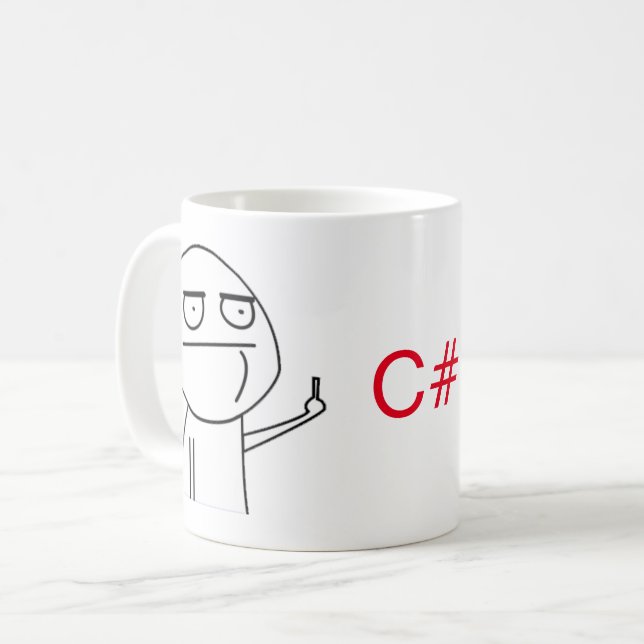 LångfingerC# programmerares mugg för kaffe (Framsida vänster)