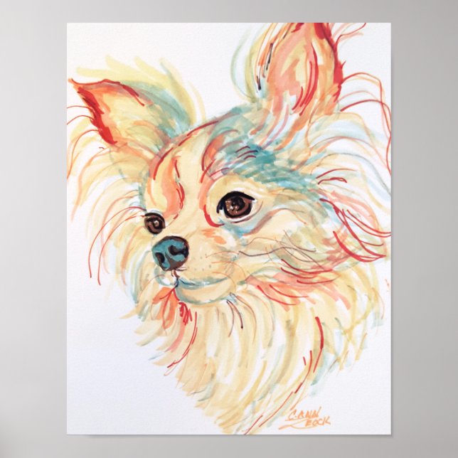 Långfristig Chihuahua Pop Art Poster (Framsidan)