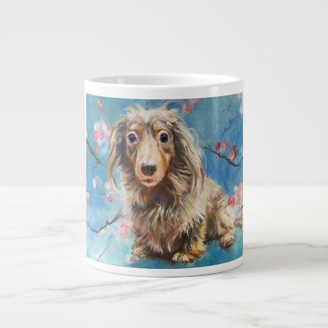 Långfristigt Dachshund i Blommar för körsbär Jumbo Mugg (Framsidan)