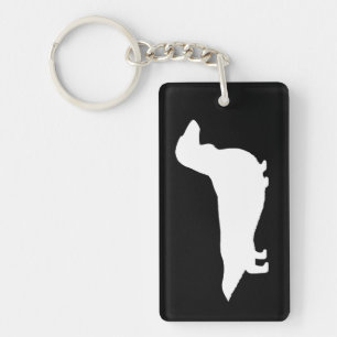 Långfristigt Dachshund Silhouette - vitt Nyckelring