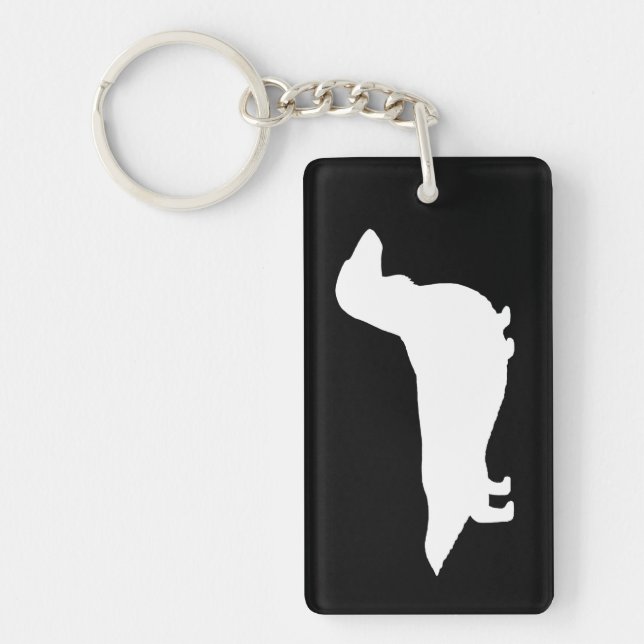 Långfristigt Dachshund Silhouette - vitt Nyckelring (Framsidan)