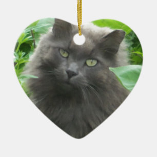 Långfristigt Grått ryskt blått katt Julgransprydnad Keramik
