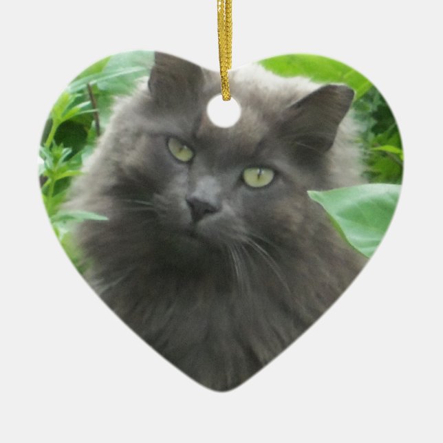 Långfristigt Grått, ryskt blått katt Julgransprydnad Keramik (Framsidan)