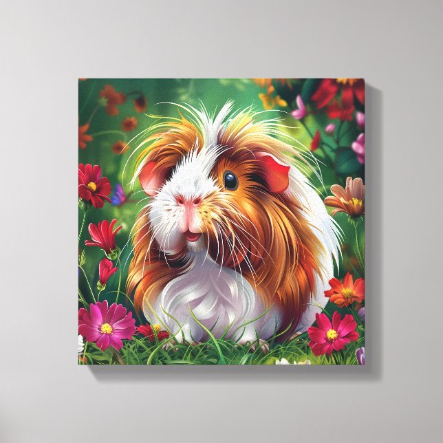 Långfristigt Guinea Gris bland blommor Canvastryck (Framsida)