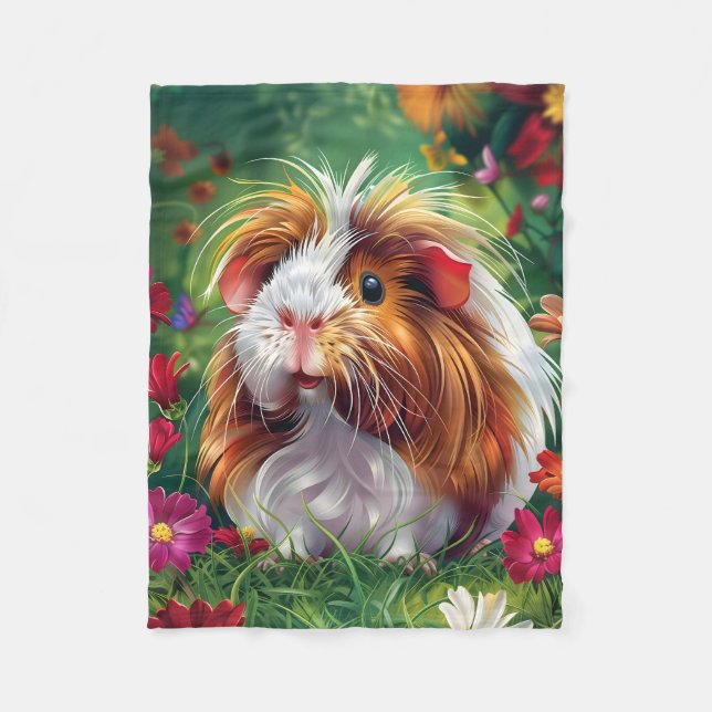 Långfristigt Guinea Gris bland blommor Fleecefilt (Framsidan)