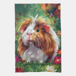 Långfristigt Guinea Gris bland blommor Kökshandduk