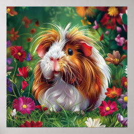 Långfristigt Guinea Gris bland blommor Poster