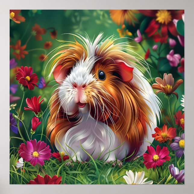 Långfristigt Guinea Gris bland blommor Poster (Framsidan)