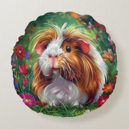 Långfristigt Guinea Gris bland blommor Rund Kudde