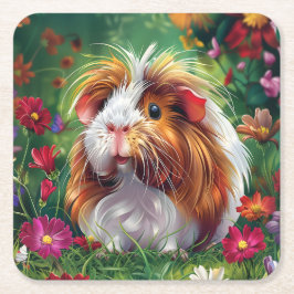 Långfristigt Guinea Gris bland blommor Underlägg Papper Kvadrat